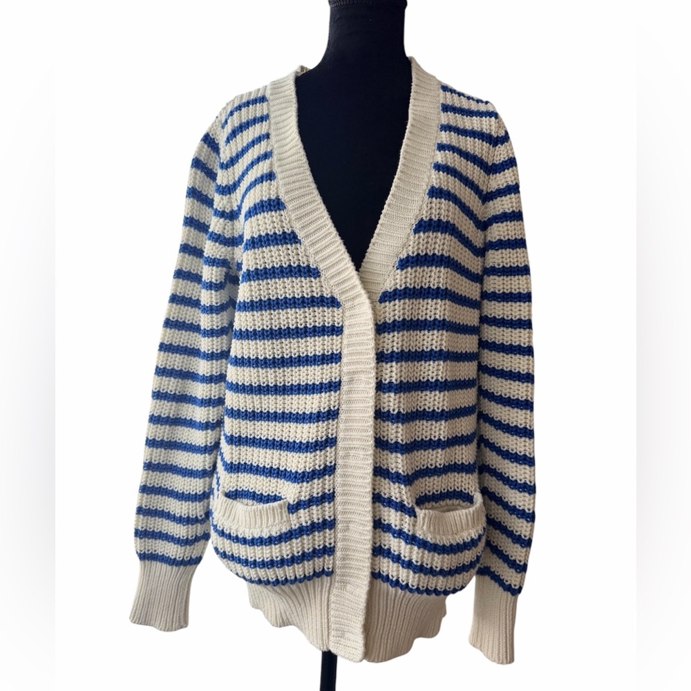 TOMMY HILFIGER Ripple Stitch White Blue Cardigan Sweater Women’s size Medium